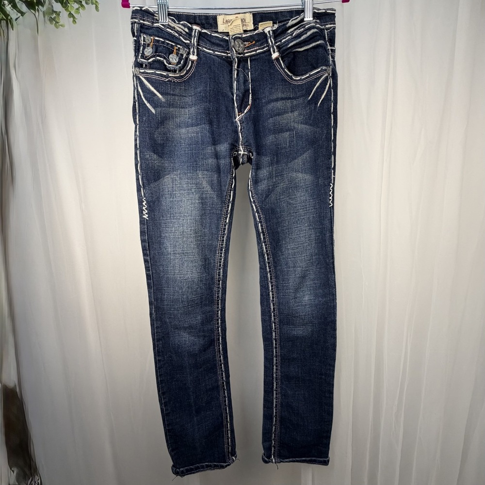 Laguna Beach Jean Co Skulls  on Back Pocket Straight Leg 28x30 Thick Stitch